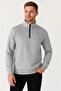 Men's Stand Collar Sweatshirt Stand Collar Half Zipper 3 Thread Ribbed Cotton Fabric - Gray - 4