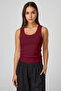 Women's Wide Strap Ribbed Knit Corded Fabric Claret Red Athlete Top – Novelle