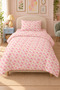Single Duvet Cover Set - Pink Watercolor Floral Pattern Cotton Zippered Duvet Cover Set