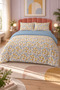 Yellow and Blue Wildflower Patterned Cotton Zippered Double Duvet Cover Set - 3