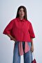 Women's Red Hidden Button Half Sleeve Jacket - 6