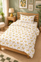 Yellow Floral and Line Patterned Cotton Zippered Duvet Cover Set