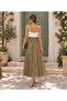 Textured Fabric Lined Khaki Gold Skirt - Belt Detail & Elastic Waist - 4