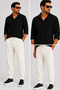Men's Ottoman Fabric Shirt Pants Bottom Top Set