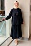 Crystal Stone Scarf Collar Shirt Skirt Set - 2