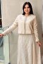 Pearl and Stone Embellished Jacket Skirt Evening Dress Set - 3