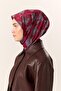 Thin Cotton Soft Scarf Strawberry Red-Grey Patterned Non-Slip Textured Tok Duruşlu 90X90 - 3