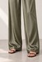 Women's Oil Green High Waist Satin Trousers - 5