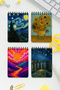Van Gogh Design Themed Set of 4 A6 Metal Top Spiral Bound 2 Pcs. Striped- 2 Pcs. Checkered Cardboard Cover Van Gogh Design Themed 4-Piece Notebook Set - 2