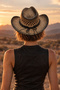 Ethnic Textured Camel Straw Cowboy Style Hat - 3