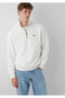 Patch Embroidered Semi-Zipper Ecru Sweatshirt 10613 - 2