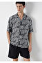 Printed Anthracite Shirt Loose Fit / Relaxed Comfortable Cut 0212005-91560 - 2
