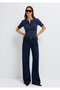 Buttoned Navy Blue T-Shirt Fitted / Bodycon Cut 1614115-87524 - 3