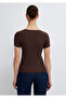 Textured Semi-Buttoned Brown T-Shirt Fitted / Bodycon Cut 1614008-70236 - 5