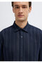 Linen Blend Striped Navy Blue Shirt Regular Fit / Normal Cut 0211979-91592 - 6
