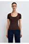Textured Semi-Buttoned Brown T-Shirt Fitted / Bodycon Cut 1614008-70236 - 3
