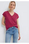 V-Neck Pink Basic T-Shirt Loose Fit / Comfortable Cut 1600961-70919