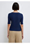 Half Button Navy Blue T-Shirt Fitted / Bodycon Cut 1613751-70497 - 5