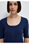 Half Button Navy Blue T-Shirt Fitted / Bodycon Cut 1613751-70497 - 6