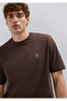 Logo Embroidered Brown Basic T-Shirt Loose Fit / Comfortable Loose Cut 067074-70251 - 3