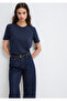 Navy Blue Basic T-Shirt Semi Slim Fit / Semi-Tight Fit 1612916-86623 - 2