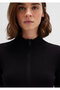 Half Zippered Stand Collar Black Sweater Fitted / Fitted Cut 1710519 -900 - 5