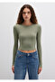 Long Sleeve Khaki Crop Basic T-Shirt Crop / Short Cut 1612822 -71818 - 4