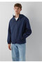 M0110641 Water Repellent Hooded Men's Coat Dark Blue - 2