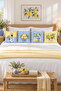 Yellow Blue Lemon and Figure Patterned Set of 4 Decorative Suede Throw Pillow Covers - 3