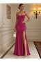 Fukuro Fabric Slit Detail Premium Evening Dress Fuchsia 582419