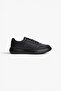 Men's Low-Top Thick Sole Logo Textured 100% Leather Black Sneaker