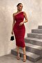 One-Shoulder Draped Sandy Midi Dress 582397 Red