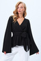 Black Double-Breasted Collar Ruffled Hem Self-Tie Belted Crinkle Blouse ALC-X14428 - 2