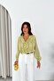 Women's V-Neck Organic Fabric Transparent Buttoned Ruffle Blouse - 2