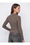 10686 Stand Collar Snap Fastener Knit Sweater-Mink - 3