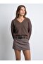 10645 V-Neck Soft Textured Knit Sweater-Brown - 2