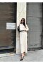 Women's Beige Soft Textured Long Ribbed Knit Dress - 3