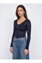 32310 V-Neck Cashmere Blend Modal Blouse-Navy Blue - 3