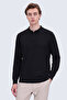 Anti-Pilling Wool Regular Fit Polo Collar Black Sweater - 2