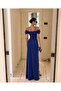 Off-Shoulder Slit Belted Dress 582134 Cobalt Blue - 4