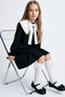 Girl's Rashel Black Collared Ruffled Long Sleeve Linen 23 April 29 October Show Dress - 3