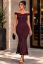 Women's Off-Shoulder Madonna Collar V-Notch Detailed Long Diver Dress