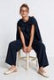 3-Piece Shirt Blouse Trousers Gabardine Set Lby0071 Dark Blue