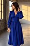 V-Neck Button Detailed Waist-Fitted Cobalt Blue Long Dress 582785 - 4