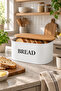 Metal Bread Box with Wooden Lid White Bread Container Countertop Bread Storage Box - 5