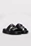 Genuine Leather Black Women's Wedge Heel Slippers 621Za1554 - 5