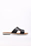 Genuine Leather Black Women's Flat Slippers 227Za16408