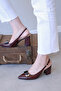 Genuine Leather Claret Red Women's Thick Heeled Shoes 215Za2977