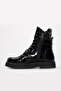 Genuine Leather and Fur Black Patent Leather Women's Classic Boots 657Sza2506 - 2