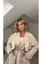 Belted Lined Trench Coat with Cape Cover - 4